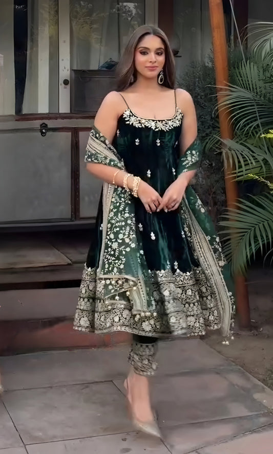 Royal Elegance Vichitra Silk ANARKALI SUIT SET