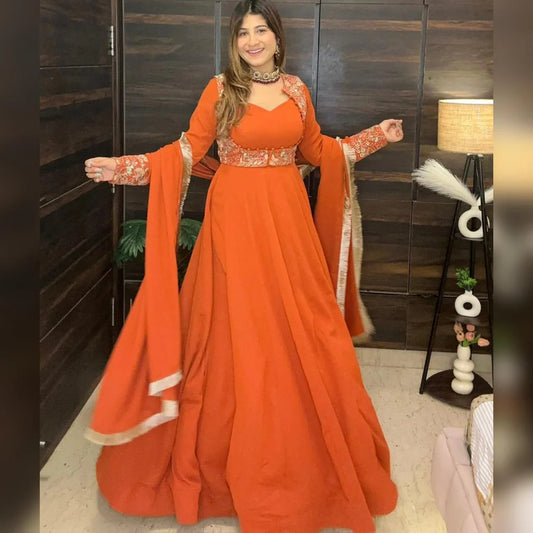 Orange Shades Premium Quality Anarkali Suit Set